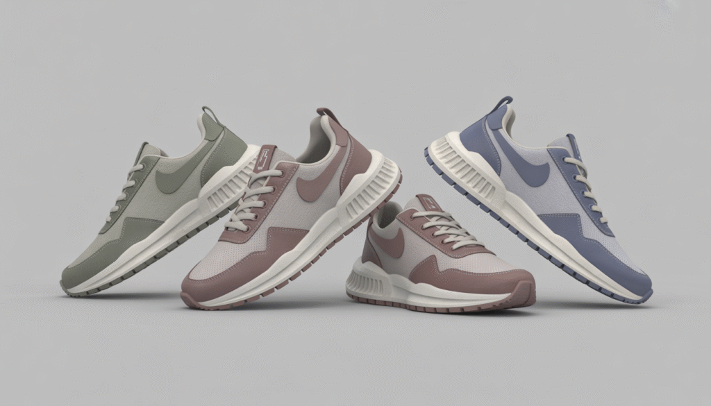 3D sneakers in vibrant colors, shown from multiple angles